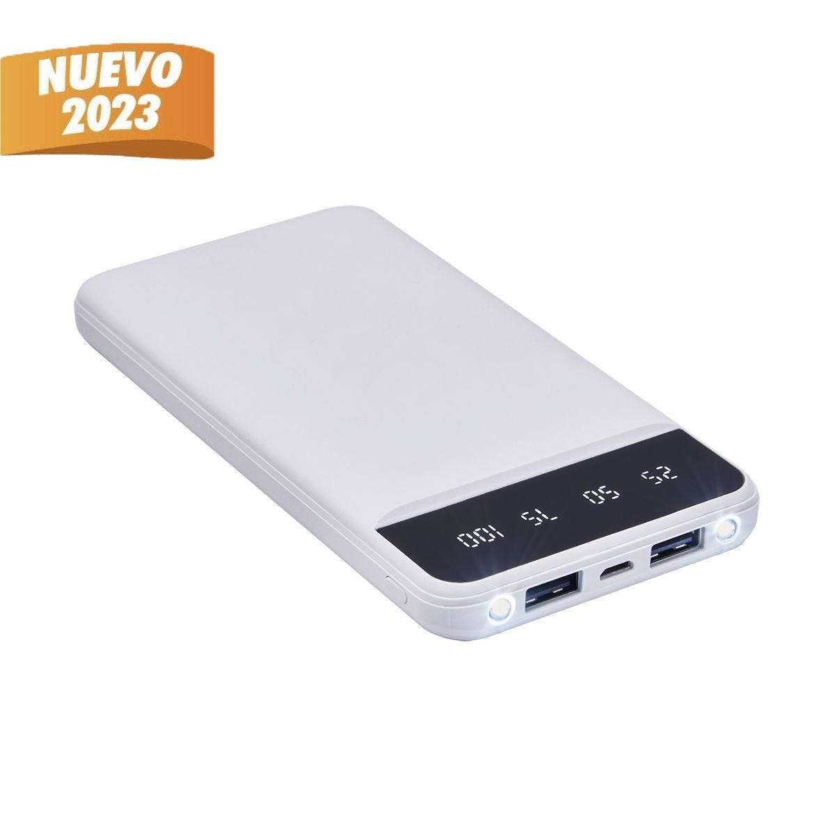 CRG 046, POWER BANK AMPER. Batería auxiliar para smartphone, capacidad 10,000 mAh. 2 Puertos USB y 1 micro USB. Cuenta con display de indicador de batería Y 2 LEDs con función de lámpara. Incluye cable micro USB.