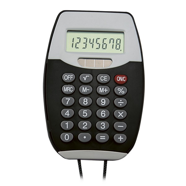 CT 150, CALCULADORA COLGABLE ENCORE. Calculadora de 8 dígitos. Incluye cordón de 48 cm. Batería solar.