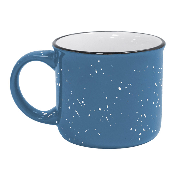 A2970, TAZA KOPAL. Taza de cerámica de boca abierta con filo negro. Exterior en color, tipo peltre. Interior en color blanco liso. CAP. 400 ml (14 OZ.) Venta en múltiplos de 12.