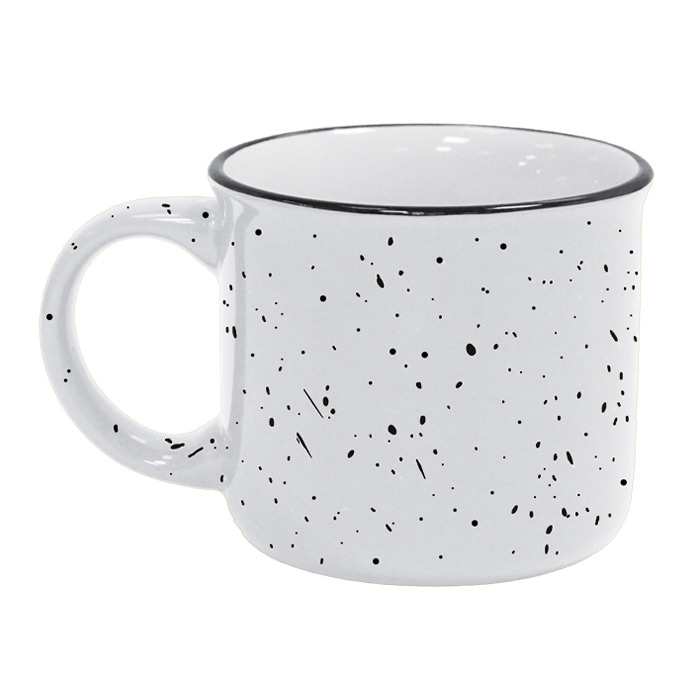 A2970, TAZA KOPAL. Taza de cerámica de boca abierta con filo negro. Exterior en color, tipo peltre. Interior en color blanco liso. CAP. 400 ml (14 OZ.) Venta en múltiplos de 12.